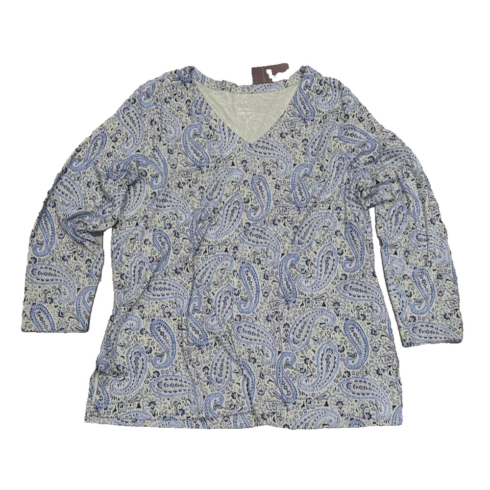 J. Jill SIMPLY SUPIMA cotton women top V-NECK TUNIC Blue XL A004635 - Picture 2 of 7